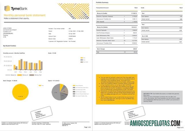 Dapat Diedit Afrika Selatan Tyme bank rekening laporan┬áWord and PDF templat, 2 pages