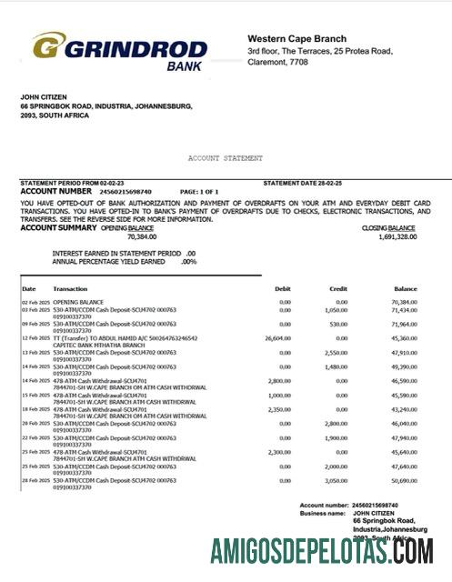 Dapat Diedit Afrika Selatan┬áGrindrod bank rekening laporan┬áWord and PDF templat