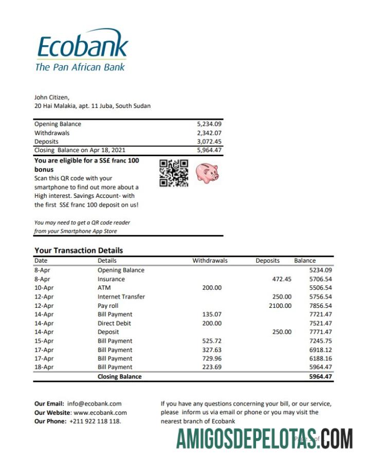 Sudan Selatan Ecobank Excel PDF templat