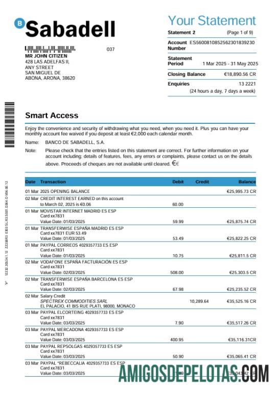 Profesional Spanyol Sabadell bank laporan 3 month Word and PDF templat, 9 pages