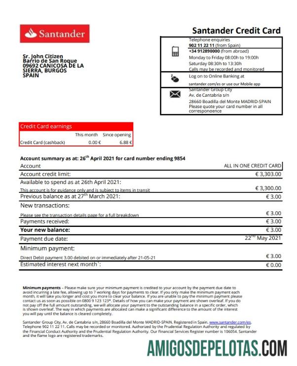 Spanyol Santander 1 Halaman Excel PDF desain