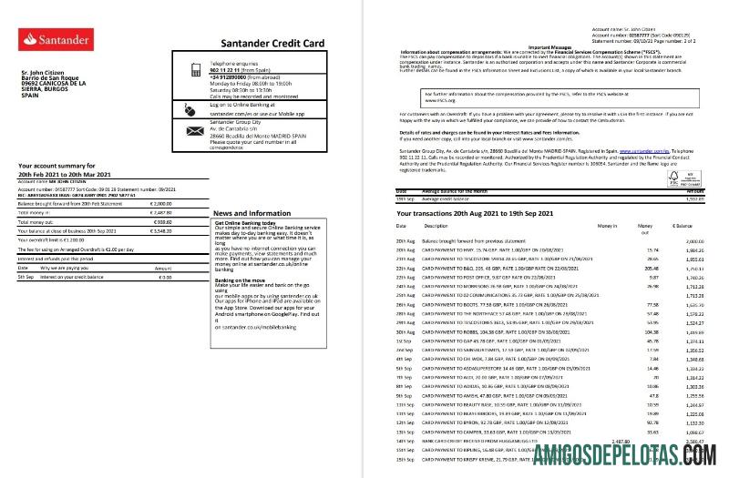 Spanyol Santander 2 pages Excel PDF templat