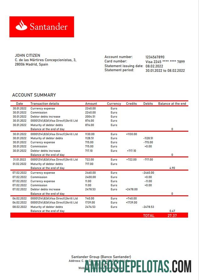 Berkualitas Spanyol Santander bank laporan templat in Word and PDF format, versi 2