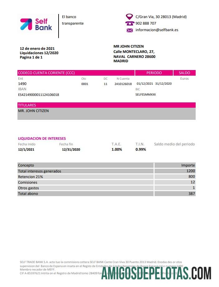 Spanyol Self bank Excel PDF templat
