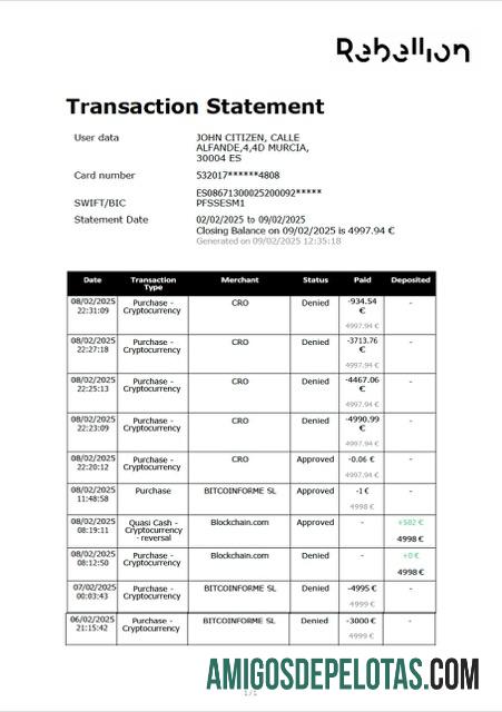 Profesional Spanyol┬áRebellion Pay┬áTransaksi laporan Word and PDF templat