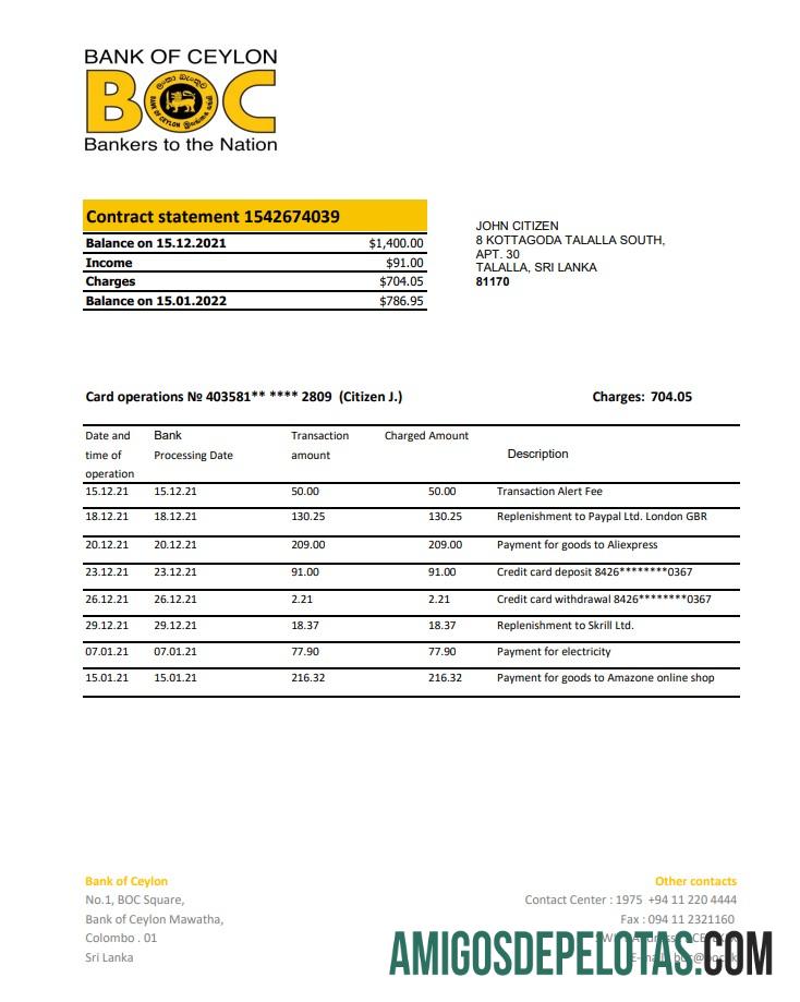 Sri Lanka bank of Ceylon Excel PDF desain