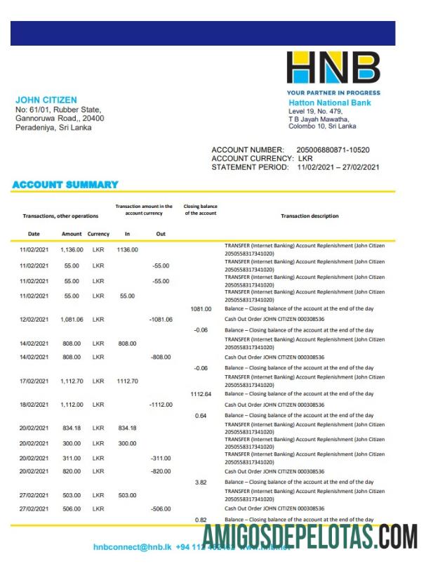 Sri Lanka Hatton nasional bank Excel makering