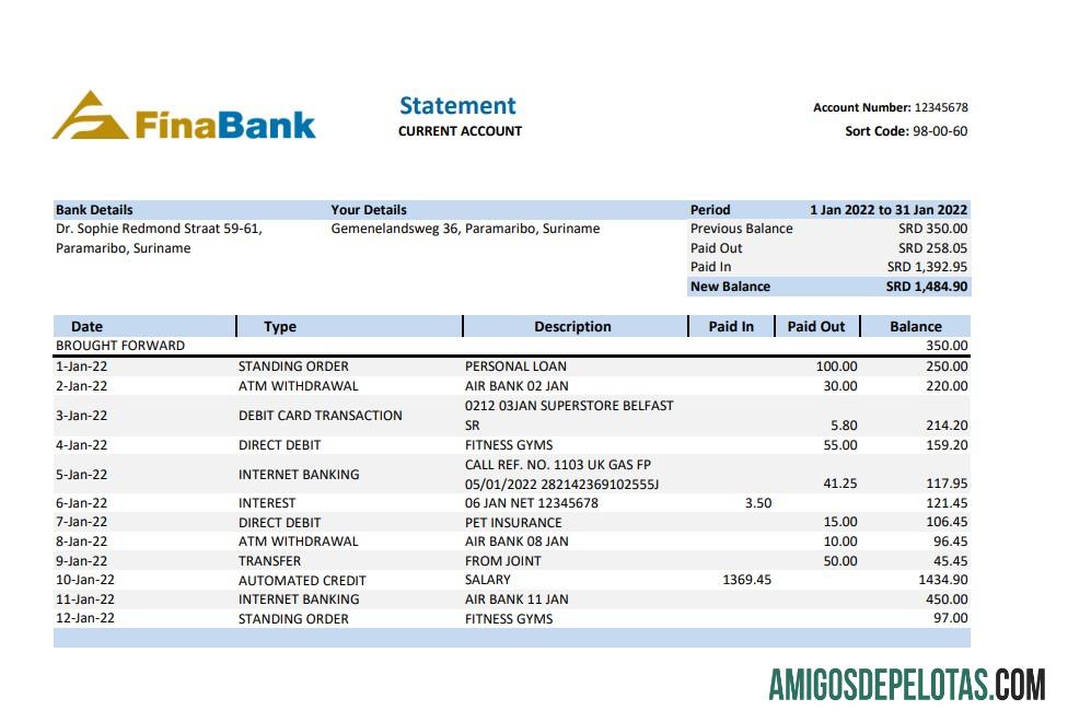 Suriname Finabank laporan XLS sampel