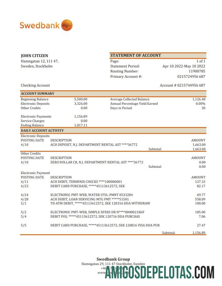 Swedia Swedbank bank laporan XLS templat