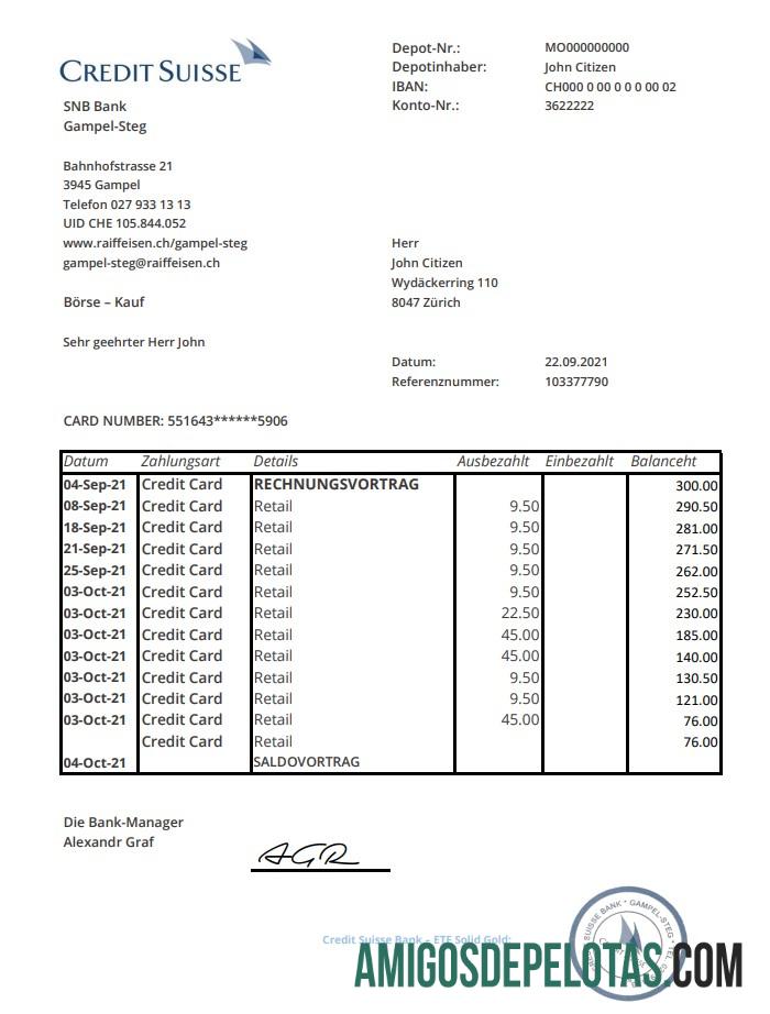 Swiss Kredit Suisse Excel PDF templat