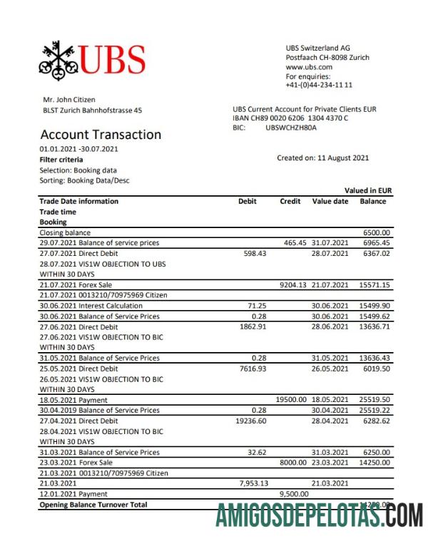 Swiss UBS Excel PDF pratinjau