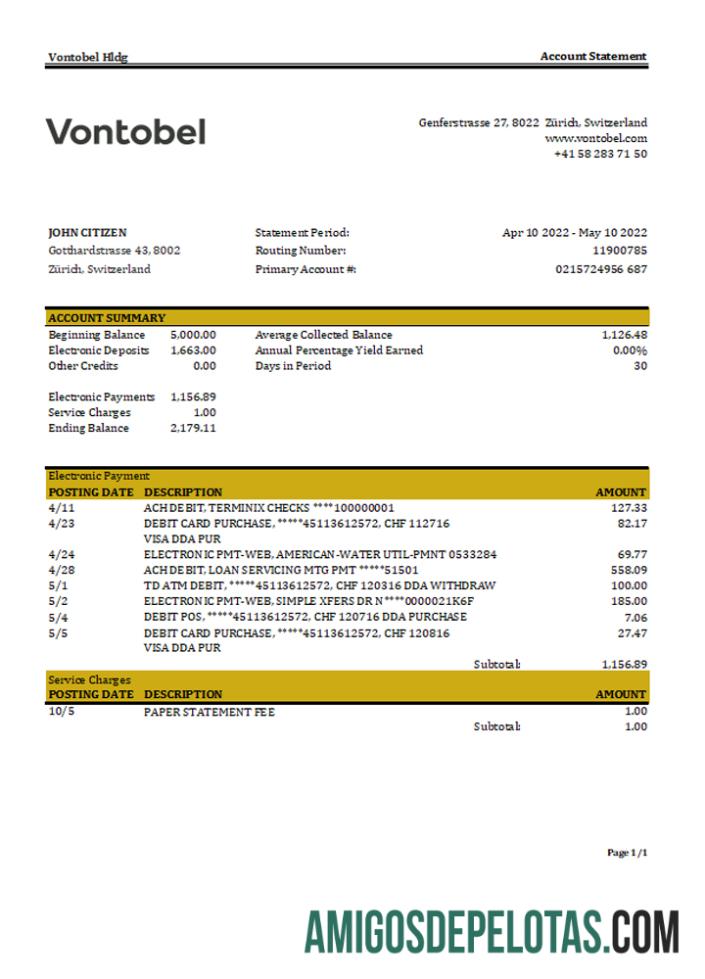 Profesional Swiss Vontobel bank laporan, Excel and PDF templat