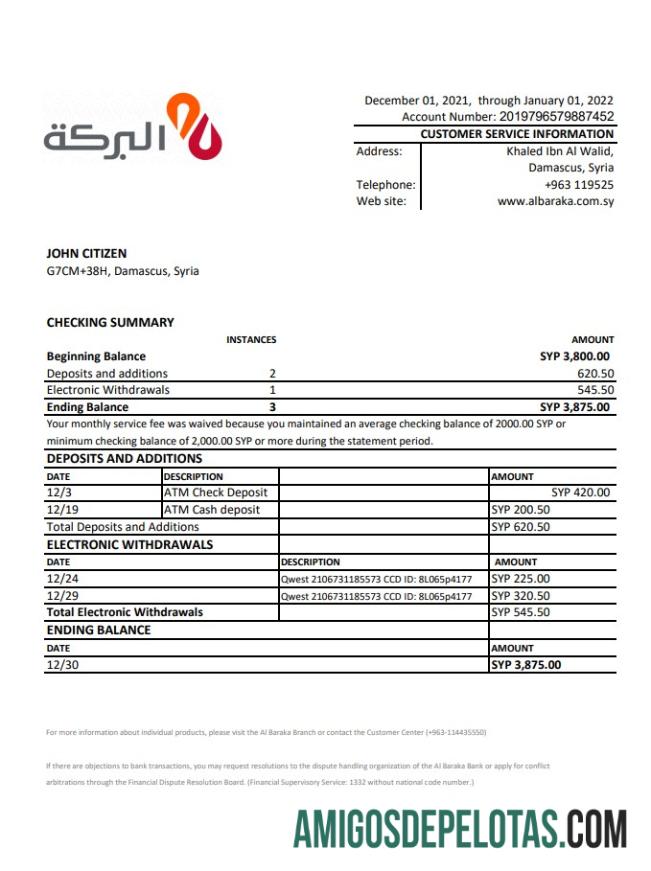 Suriah Al Baraka bank laporan XLS makering