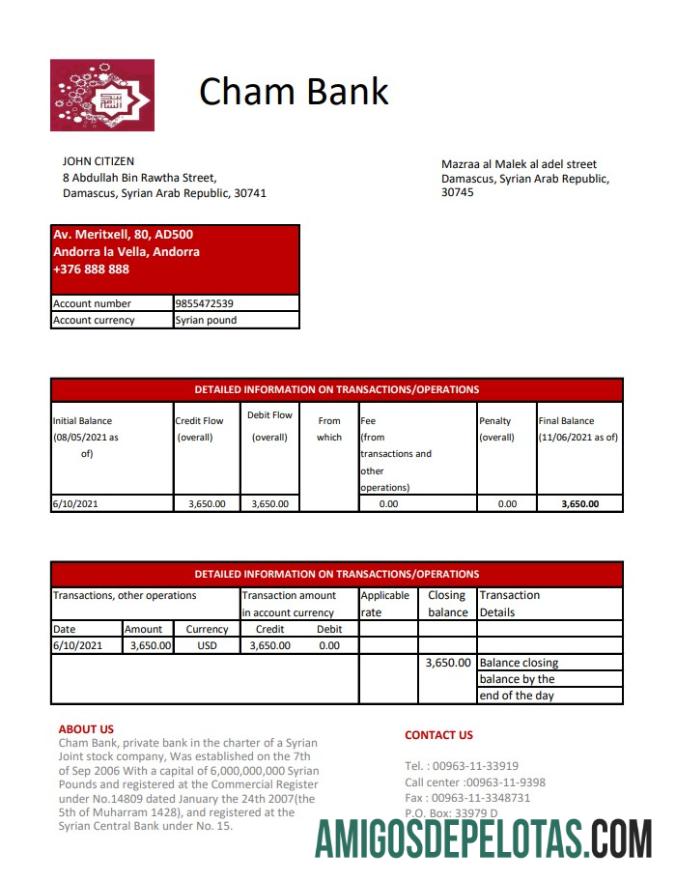 Suriah Cham bank Excel PDF sampel