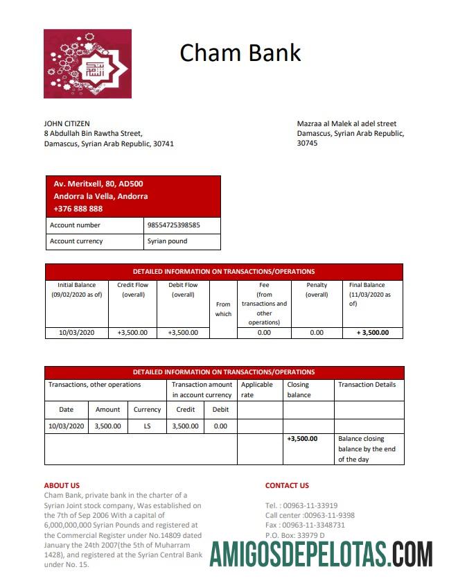 Dapat Diedit Suriah Cham bank proof of address laporan templat in Word and PDF format, .doc and .PDF format
