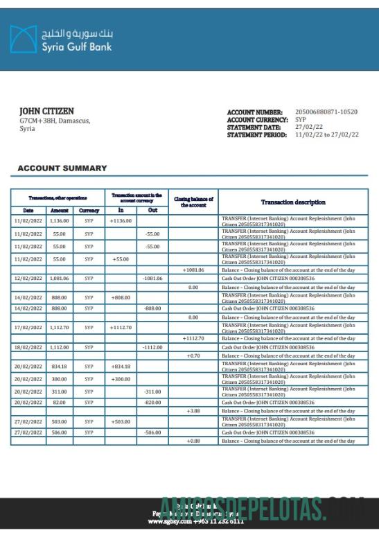 Dapat Diedit Suriah Gulf bank proof of address laporan templat in Word and PDF format, .doc and .PDF format