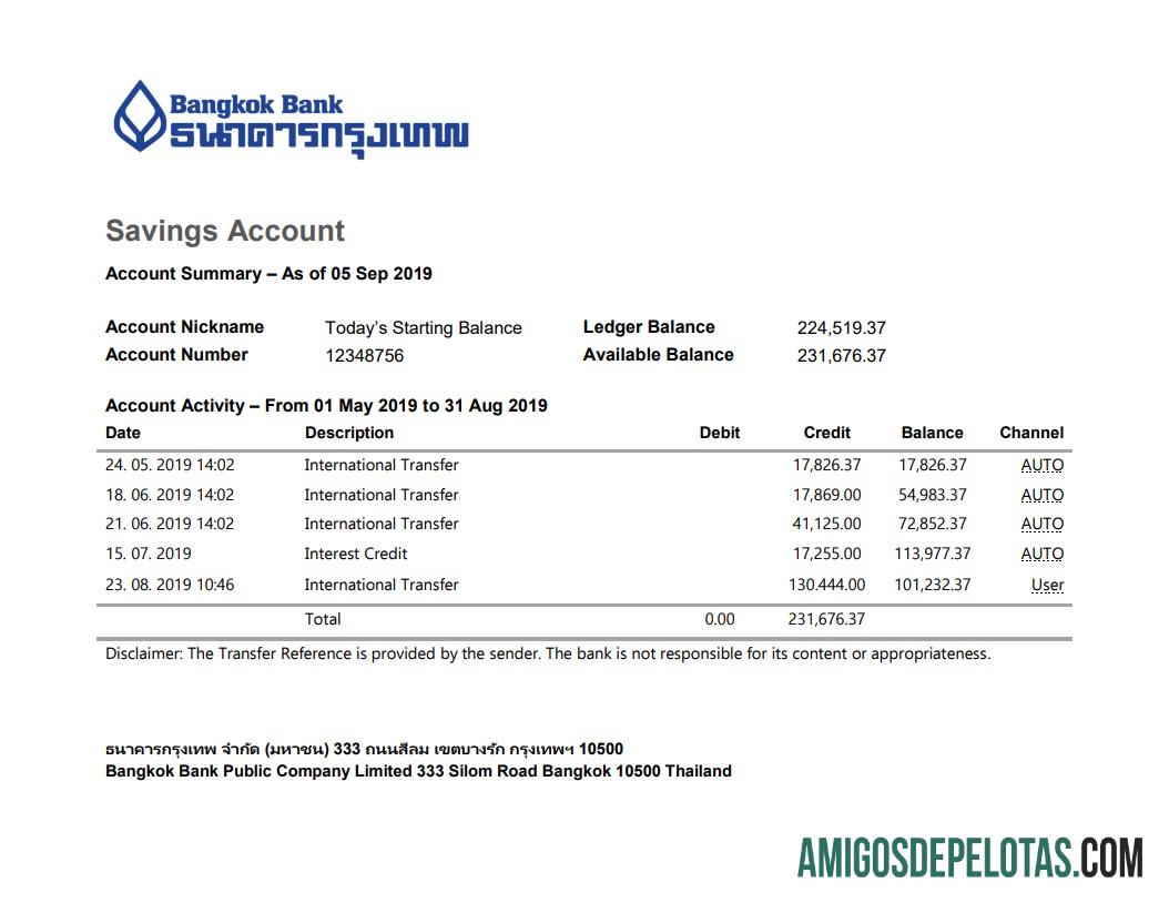 Dapat Diedit Thailand Bangkok bank Savings rekening laporan templat in Word and PDF format