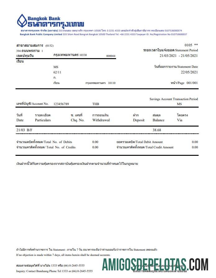 Dapat Diedit Thailand Bangkok bank rekening laporan templat in Excel and PDF format