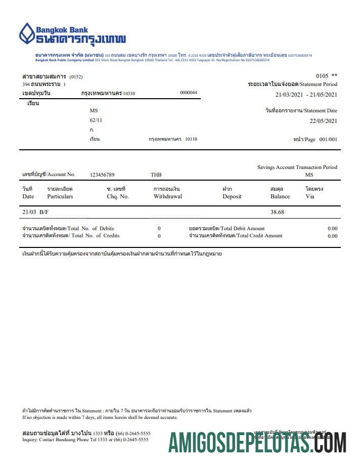 Profesional Thailand Bangkok bank rekening laporan templat in Word and PDF format