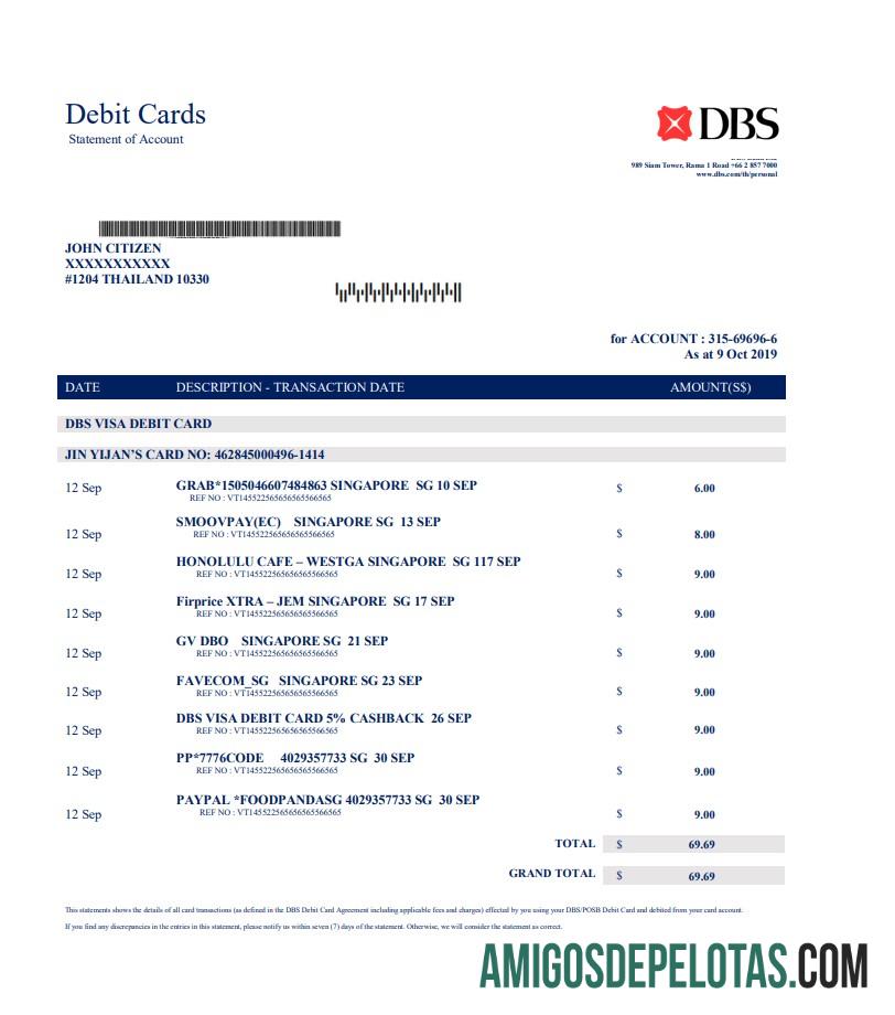 Profesional Thailand DBS bank proof of address laporan templat in Word and PDF format