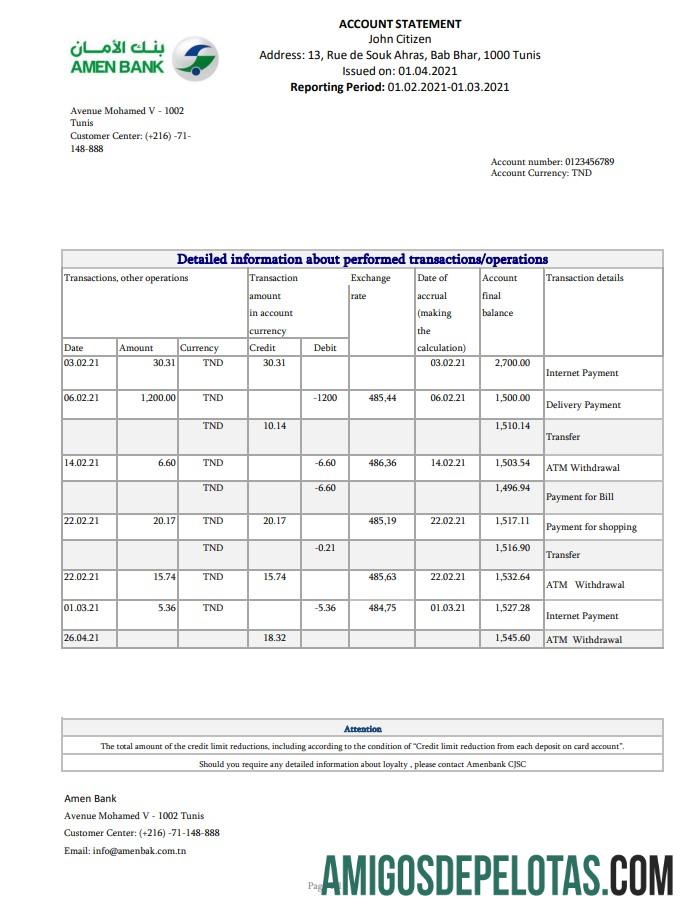 Tunisia Amen bank Excel PDF pratinjau