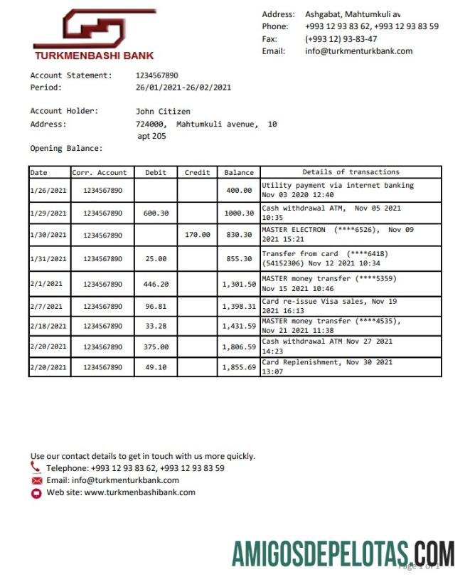 Turkmenistan Turkmenbashi bank Excel PDF desain