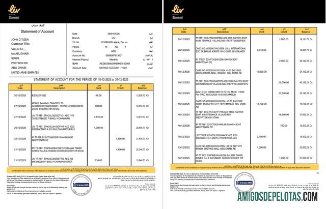 Berkualitas UEA Liv. Digital bank laporan of rekening Word and PDF templat, 2 pages