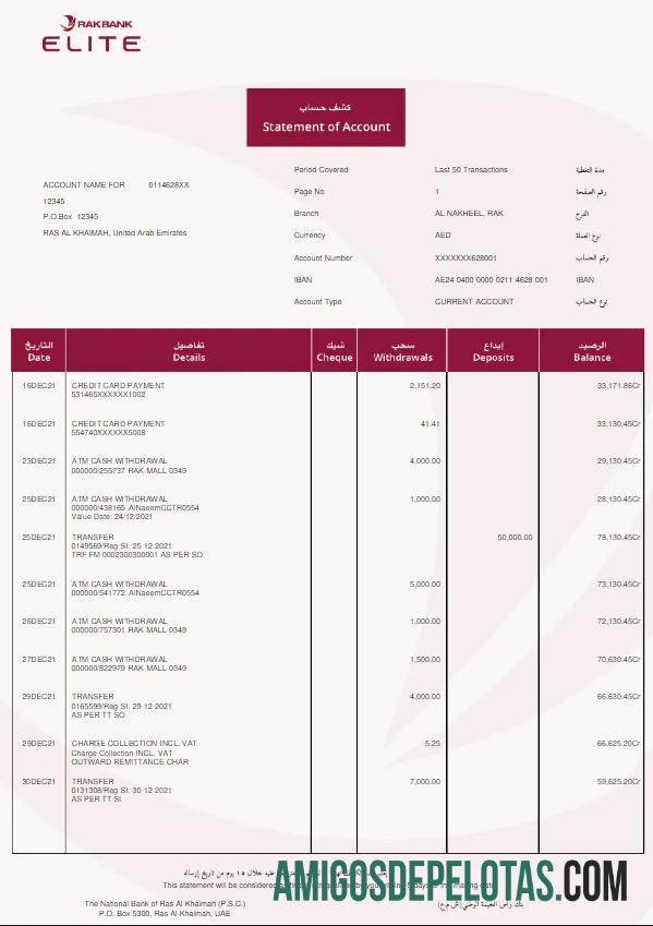 Dapat Diedit UEA Rakbank Elite bank laporan Word and PDF templat w