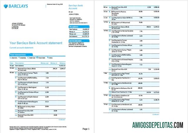 Realistis Inggris Barclays bank rekening laporan Word and PDF templat, 2 pages