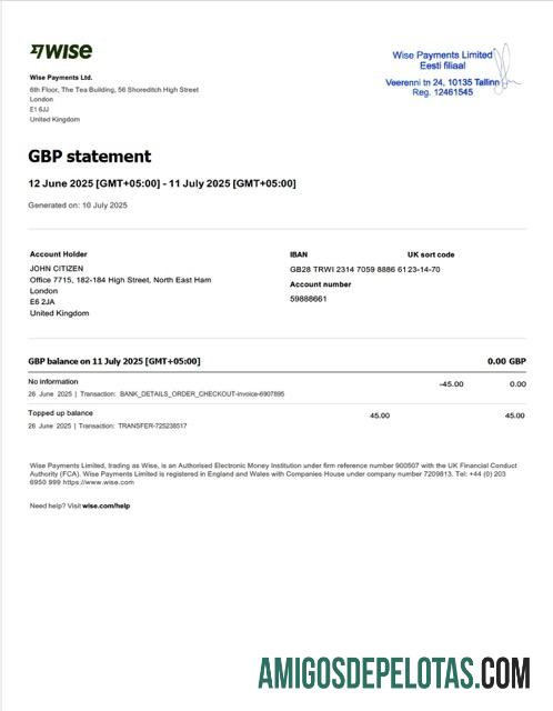 Realistis Inggris Wise Payments rekening laporan Word and PDF templat