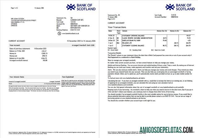 Premium Inggris┬ábank of Skotlandia rekening laporan┬áWord and PDF templat, 2 pages