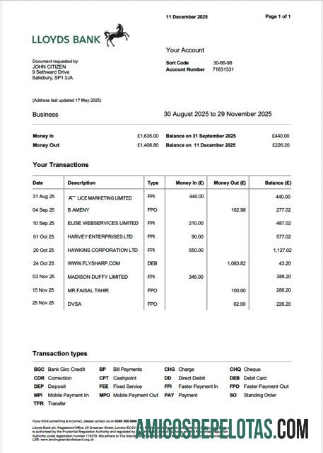 Premium Inggris┬áLloyds bank rekening laporan┬áWord and PDF templat