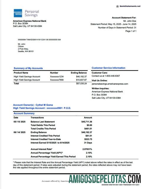 Premium AS American Express nasional bank rekening laporan┬áWord and PDF templat