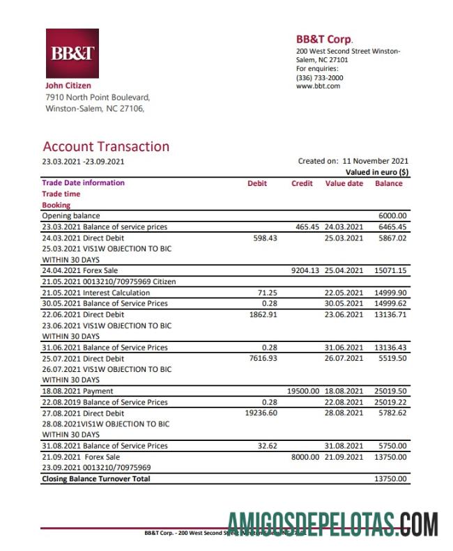 AS BB&T Corp. Excel PDF pratinjau