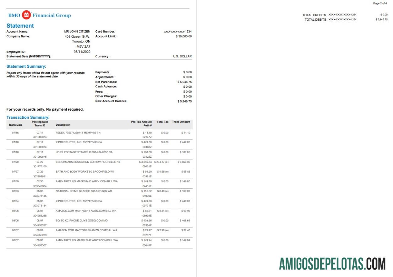 Berkualitas AS BMO bank laporan, Word and PDF templat, 4 pages