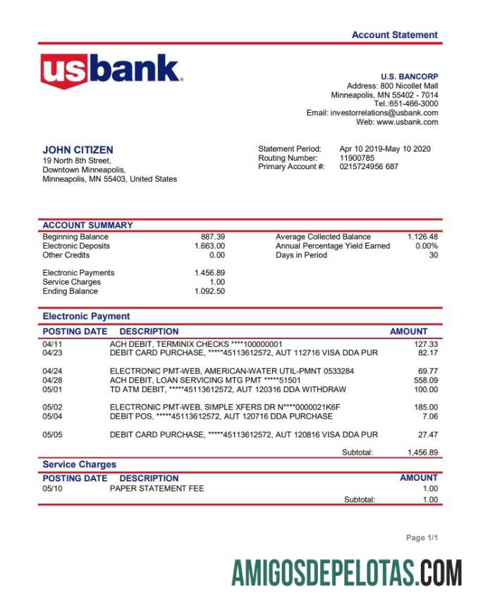 Premium AS Bancorp bank proof of address laporan templat in Word and PDF format