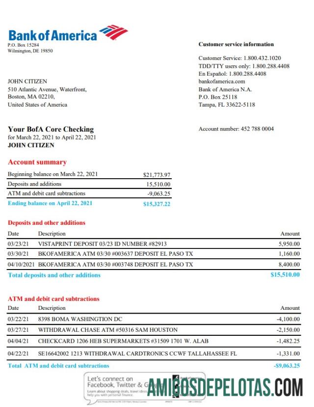 Dapat Diedit AS bank of Amerika bank laporan templat in Excel and PDF format, versi 4