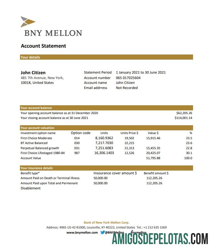 AS bank of Baru York Mellon Excel PDF desain