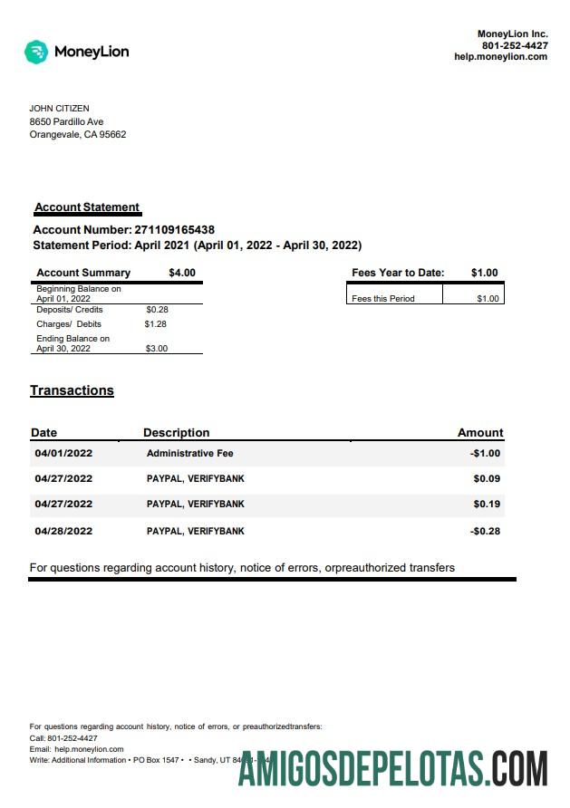 AS California MoneyLion bank laporan desain