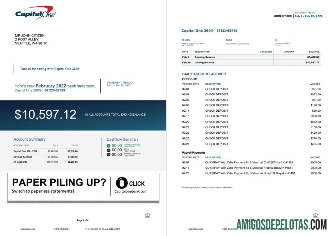 Profesional AS Capital One bank laporan Word and PDF templat, 4 pages