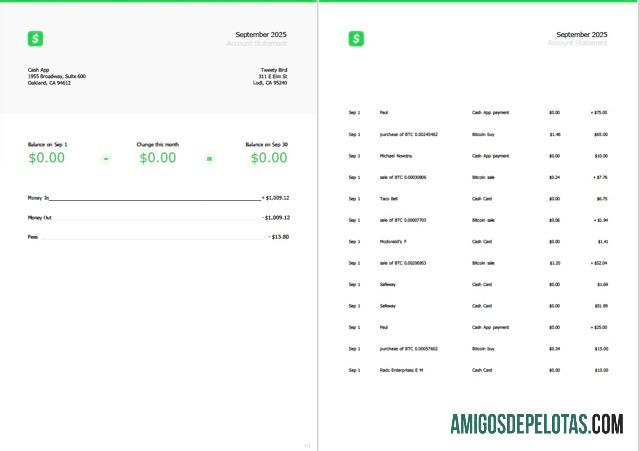 Premium AS Cash App rekening laporan Word and PDF templat, 2 pages
