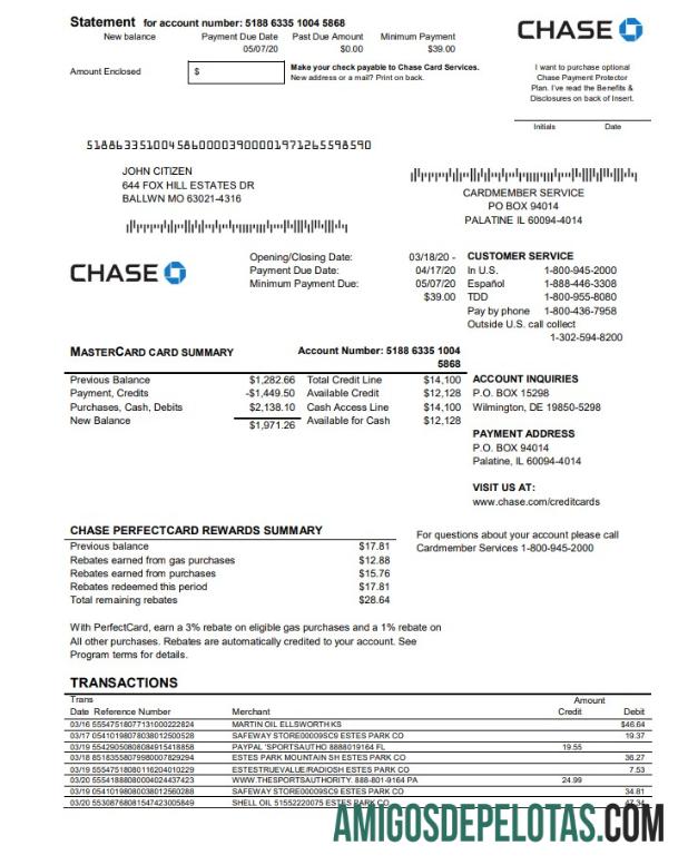 Profesional AS Chase bank Mastercard kartu laporan easy to fill templat in Word and PDF format
