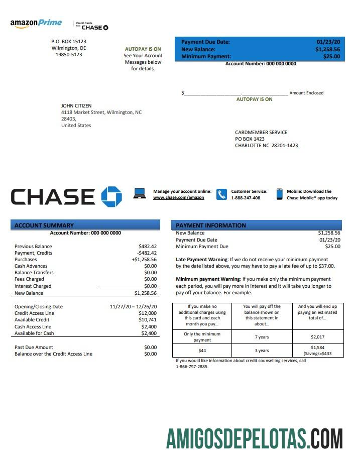 Dapat Diedit AS Chase bank Kredit kartu laporan templat in .doc and .PDF format
