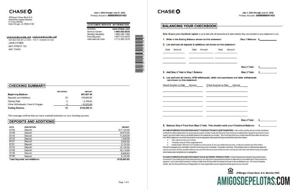 Premium AS Chase bank laporan Word and PDF templat, 4 pages