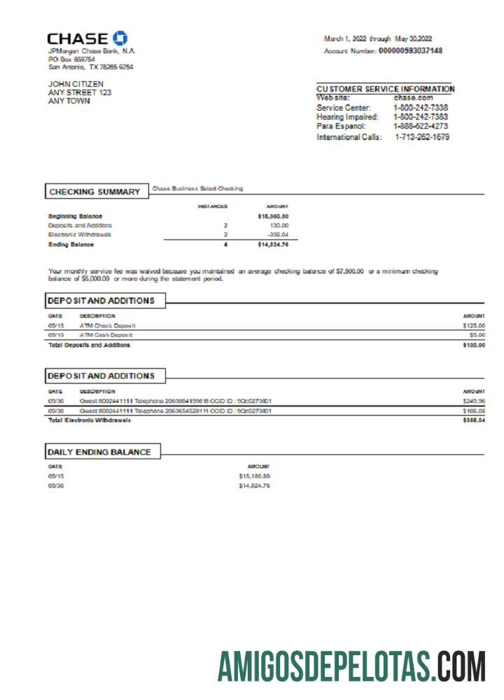Premium AS Chase bank laporan Word and PDF templat, versi 3.1