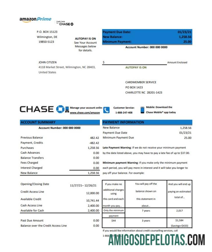 AS Chase Kredit kartu laporan templat