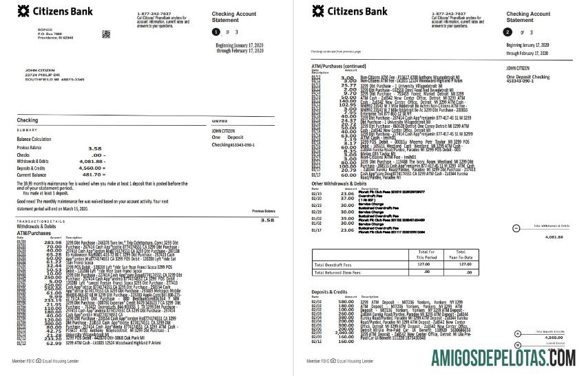 Premium AS Citizens bank laporan templat in Word and PDF format, (4 pages) good for address prove