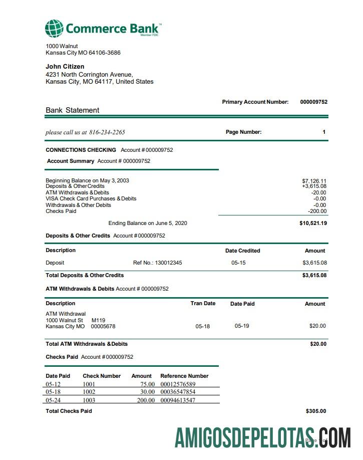 Dapat Diedit AS Commerce bank proof of address laporan templat in Word and PDF format