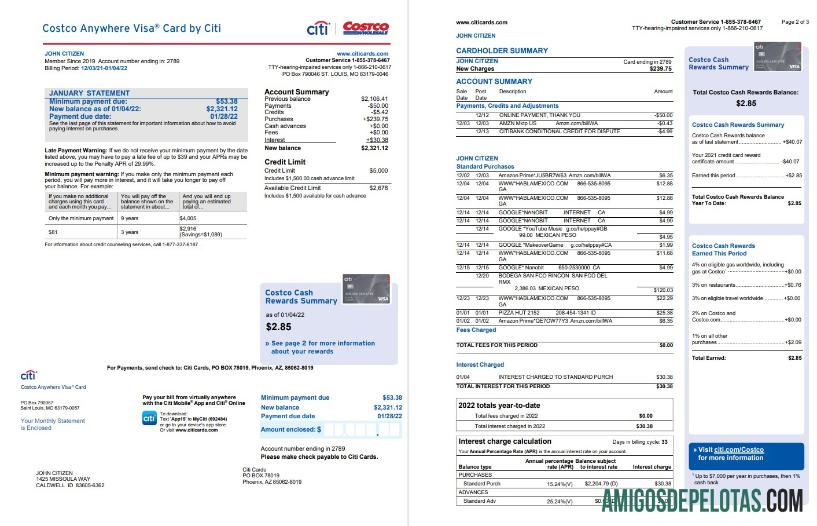 AS Costco Anywhere visa kartu by Citi bank laporan 4 pages sampel