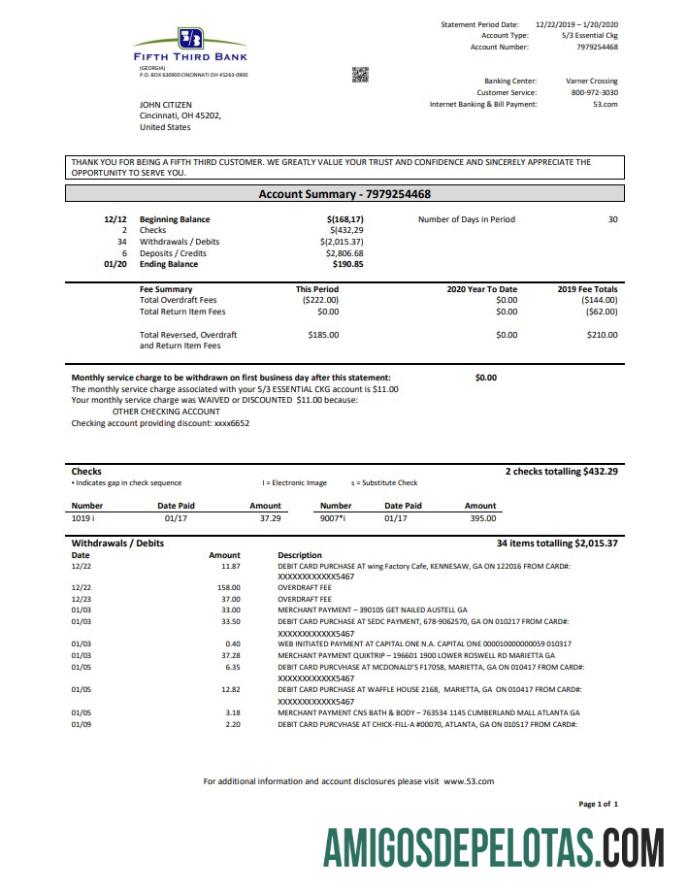 AS Fifth Third bank laporan in Word and PDF (.doc and .PDF) format, good for address prove desain